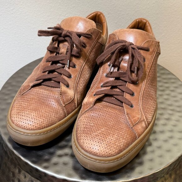 Aquatalia Alaric Woven Embossed Leather Sneaker in Brown Mens 13 Made in IT - Picture 5 of 7